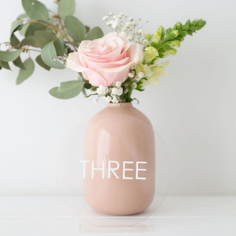 Clear Table Numbers with Acrylic Lettering - The Confetti Gift Co
