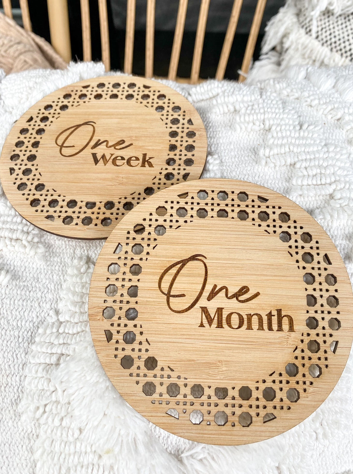 Rattan Circular Milestone Cards - The Confetti Gift Co